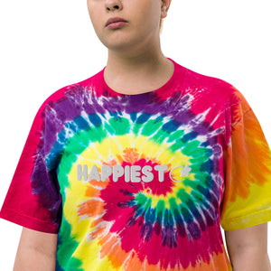 Rainbow Embroidered Oversized tie-dye t-shirt